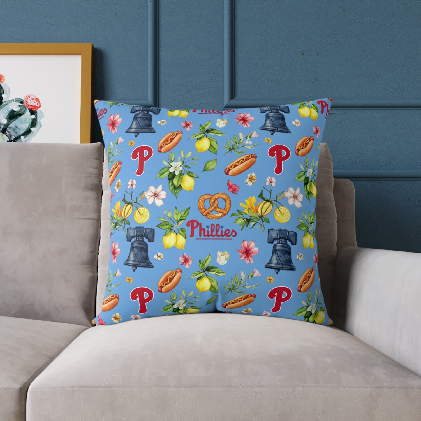 Phillies Italian Summer Themed Square Poly Canvas Pillow - Stylish Sports Decor, Fan Cushion, Game Day Gift, Cheerful Home Accent