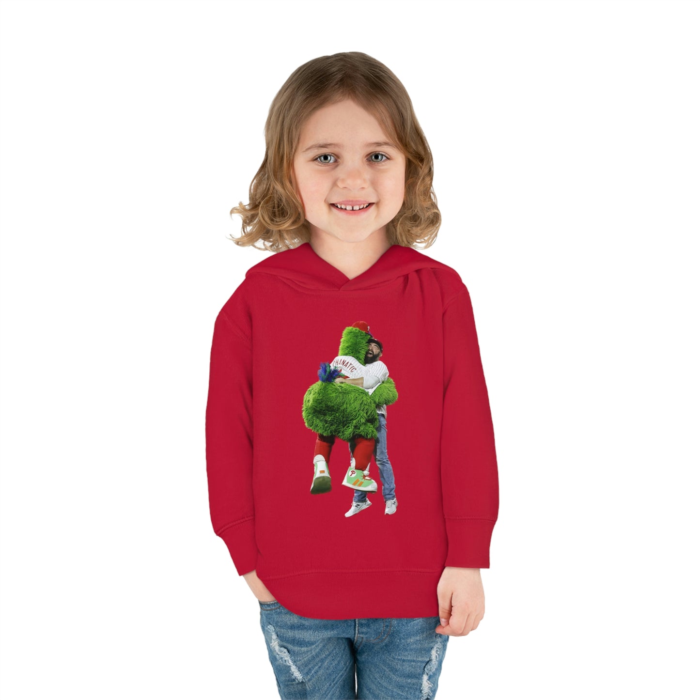 Jason Kelce Hugging the Phanatic! Phanatic Kelce Hug Toddler Pullover Fleece Hoodie