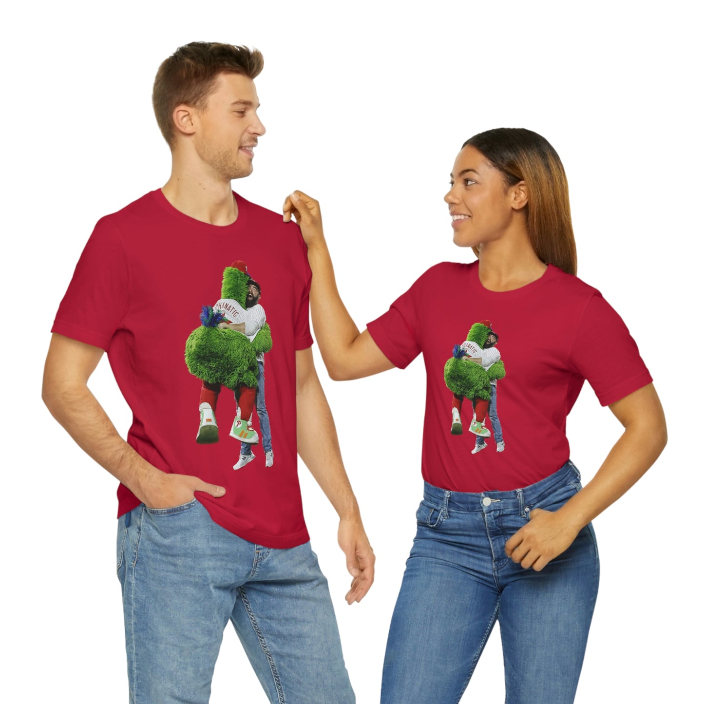 Jason Kelce Hugging the Phanatic! Phanatic Kelce Hug Unisex Jersey Short Sleeve Tee