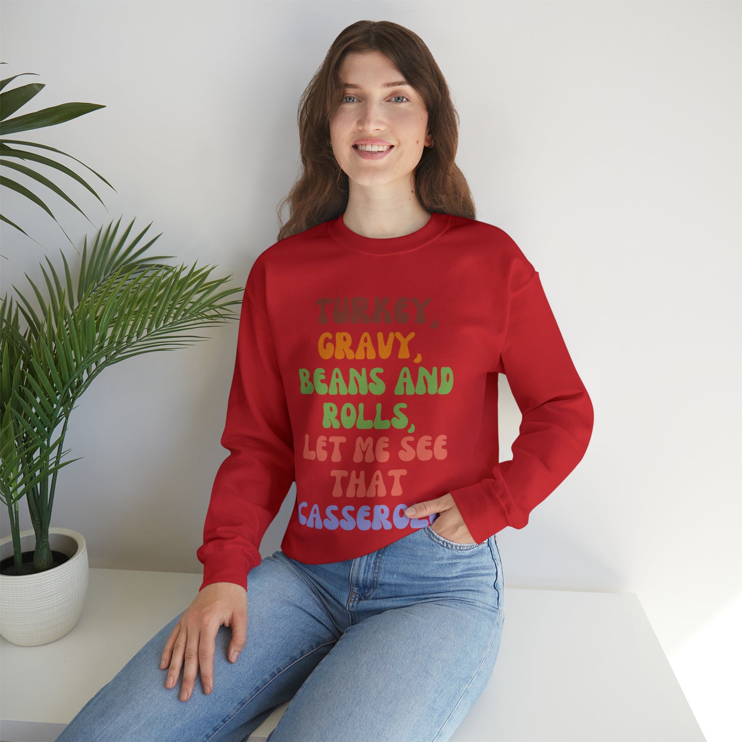 Turkey, Gravy, Beans and Rolls Let me see that Casserole Unisex Heavy Blend™ Crewneck Sweatshirt