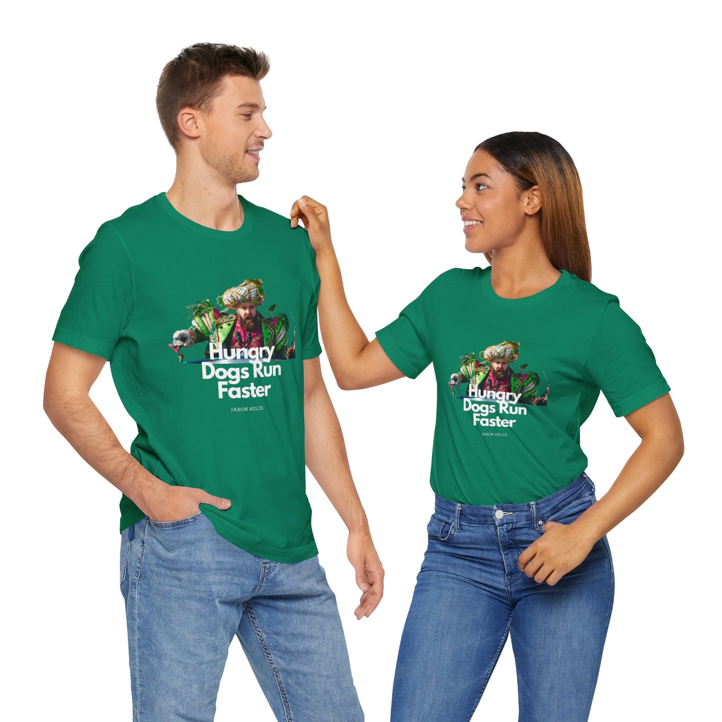 Jason Kelce "Hungry dogs run faster" reverse version Unisex Jersey Short Sleeve Tee