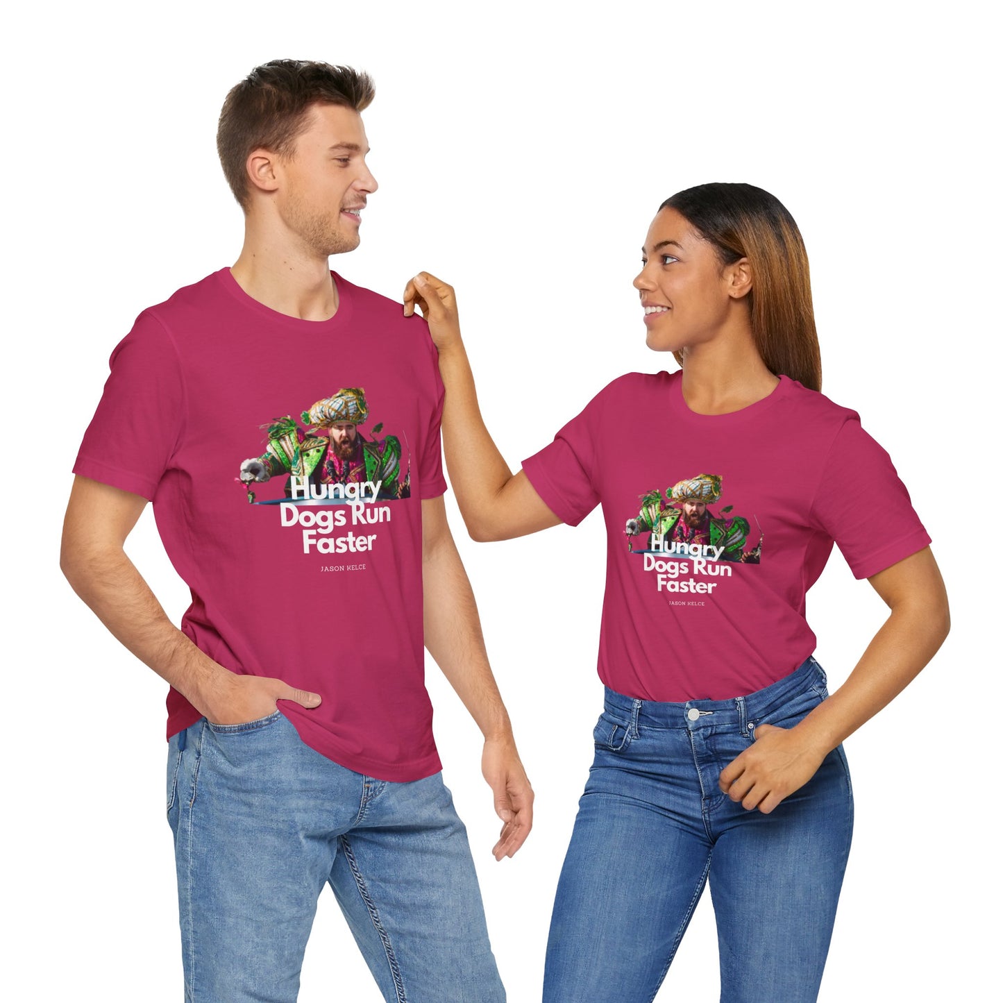 Jason Kelce "Hungry dogs run faster" reverse version Unisex Jersey Short Sleeve Tee