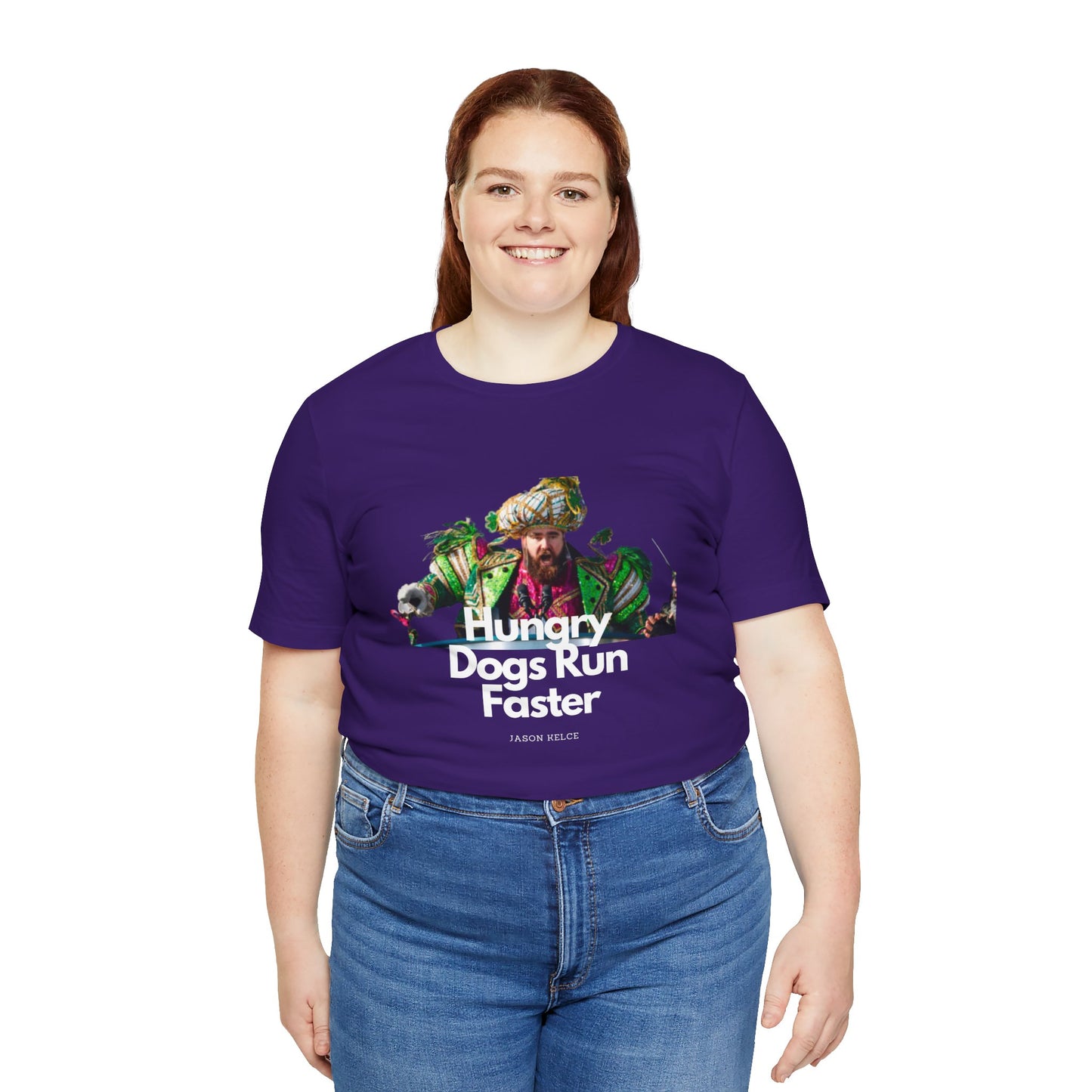 Jason Kelce "Hungry dogs run faster" reverse version Unisex Jersey Short Sleeve Tee