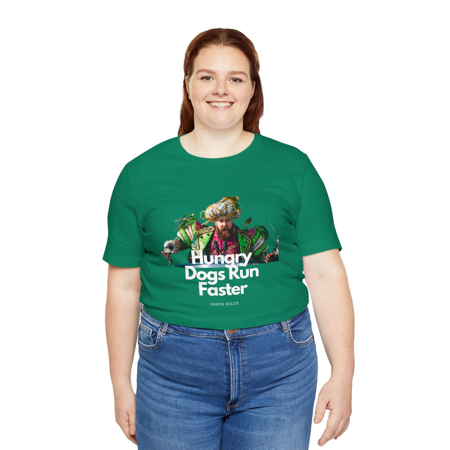 Jason Kelce "Hungry dogs run faster" reverse version Unisex Jersey Short Sleeve Tee
