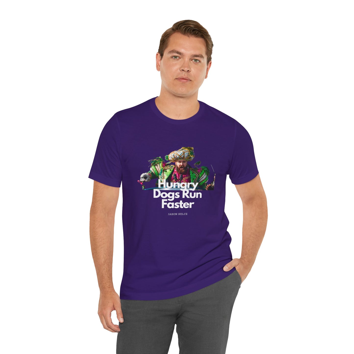 Jason Kelce "Hungry dogs run faster" reverse version Unisex Jersey Short Sleeve Tee