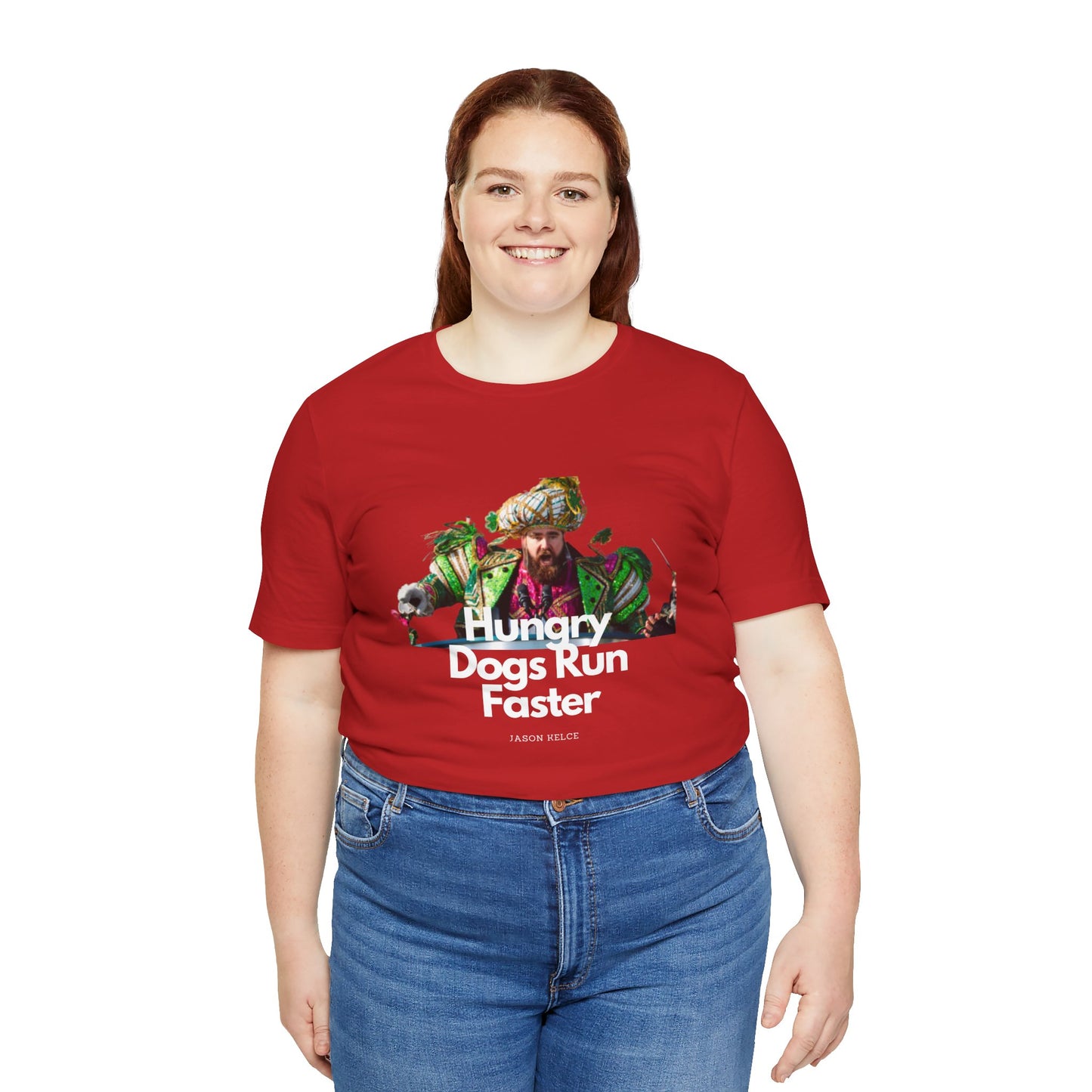 Jason Kelce "Hungry dogs run faster" reverse version Unisex Jersey Short Sleeve Tee