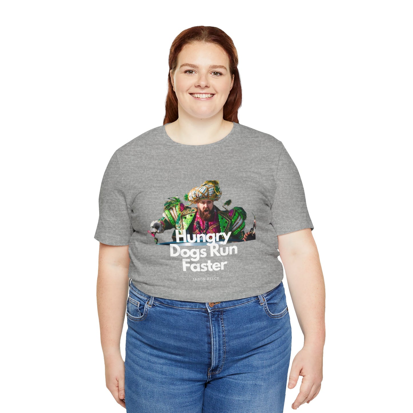 Jason Kelce "Hungry dogs run faster" reverse version Unisex Jersey Short Sleeve Tee