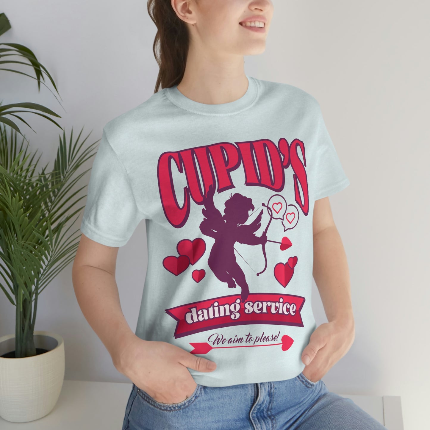 Cupid's Dating Service Valentine’s Day Unisex Jersey Short Sleeve Tee