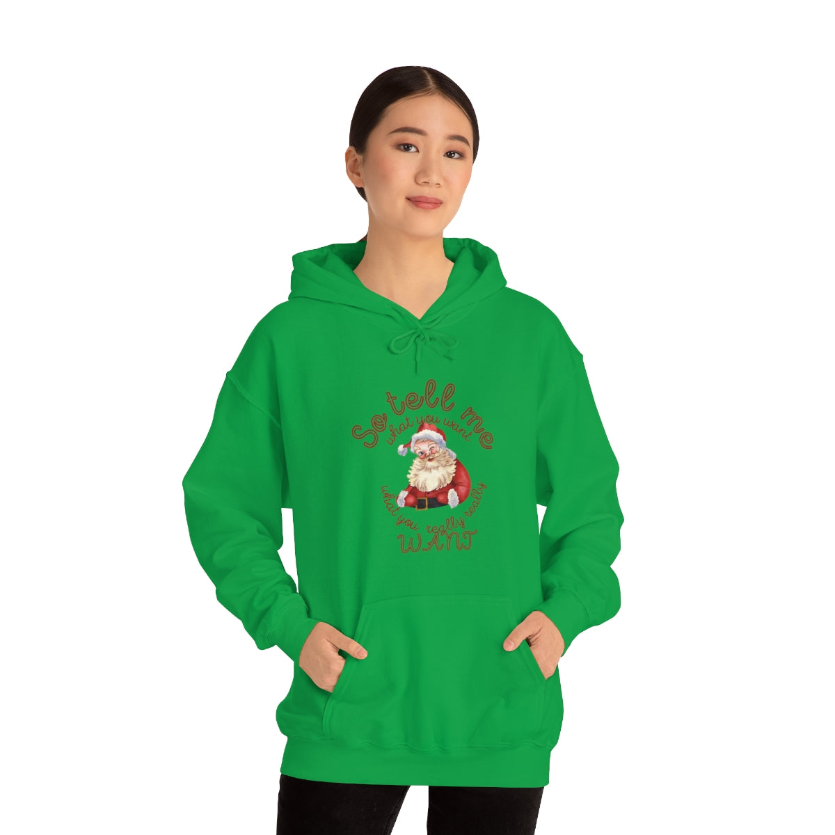 Santa So tell me what you want Unisex Heavy Blend™ Hooded Sweatshirt Spice Girls Christmas