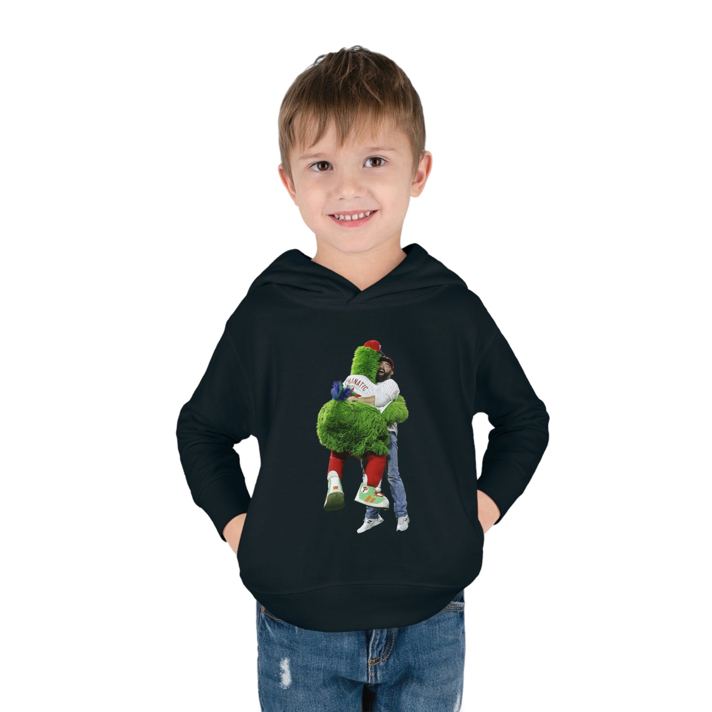 Jason Kelce Hugging the Phanatic! Phanatic Kelce Hug Toddler Pullover Fleece Hoodie