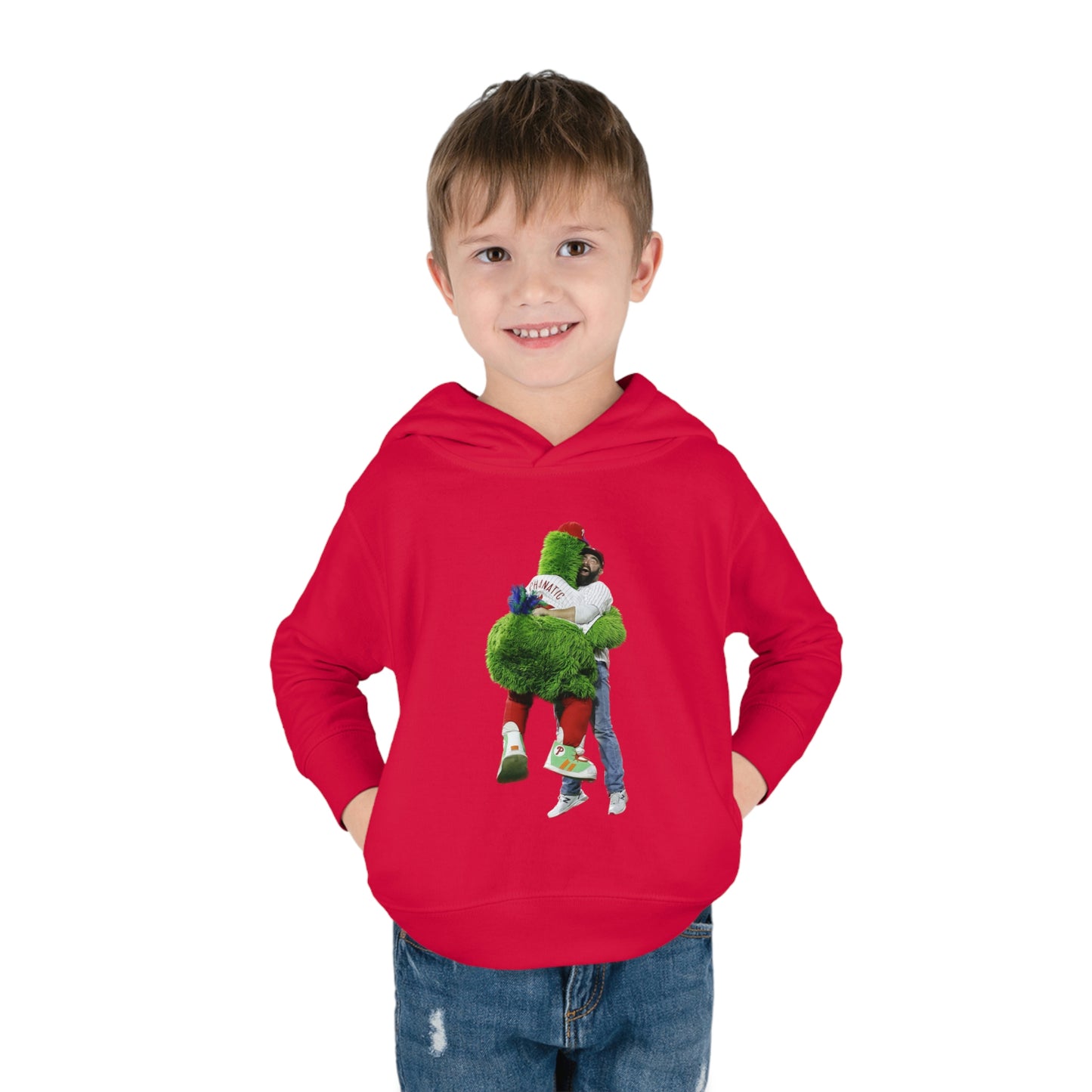 Jason Kelce Hugging the Phanatic! Phanatic Kelce Hug Toddler Pullover Fleece Hoodie