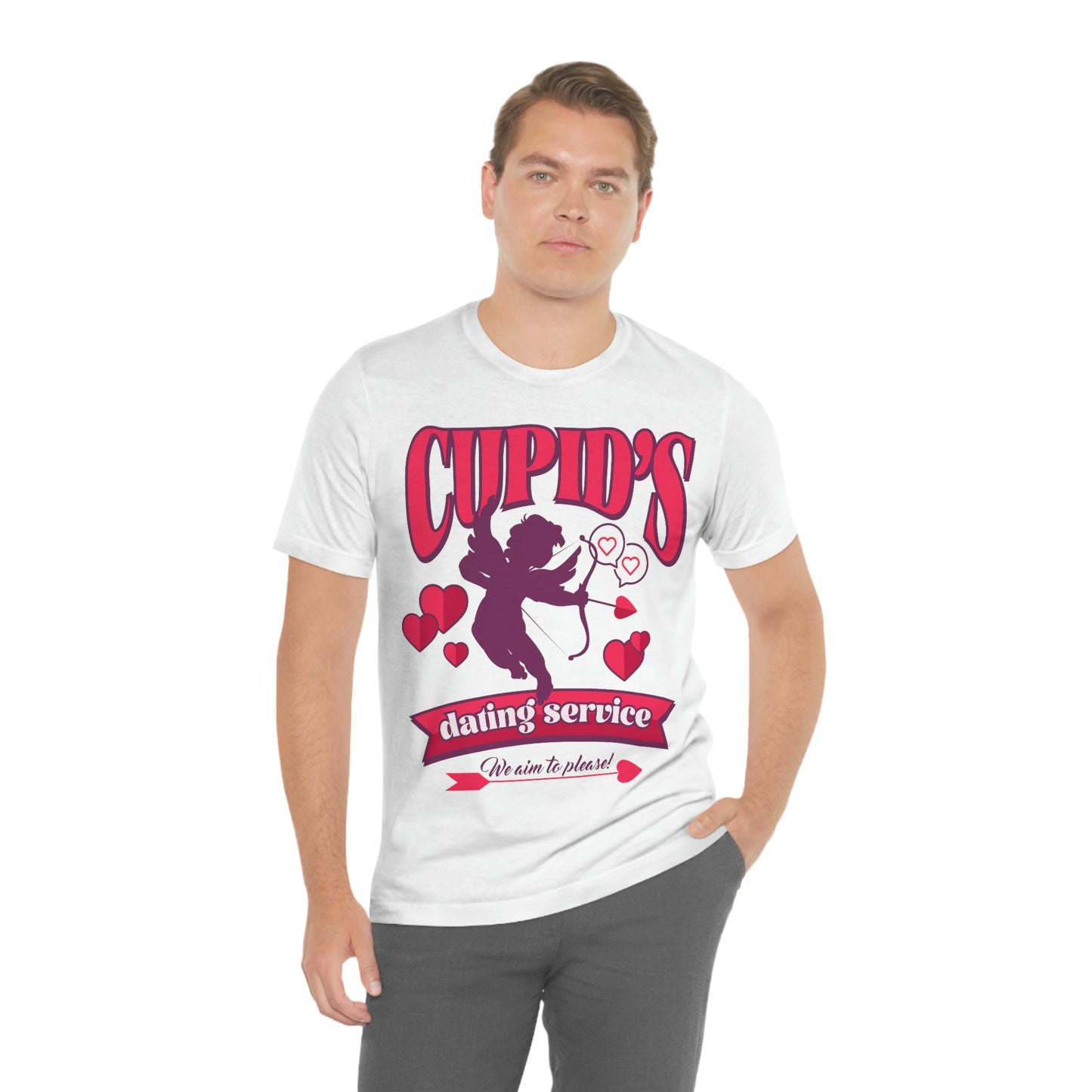 Cupid's Dating Service Valentine’s Day Unisex Jersey Short Sleeve Tee