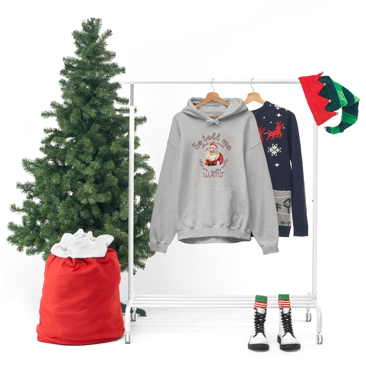 Santa So tell me what you want Unisex Heavy Blend™ Hooded Sweatshirt Spice Girls Christmas