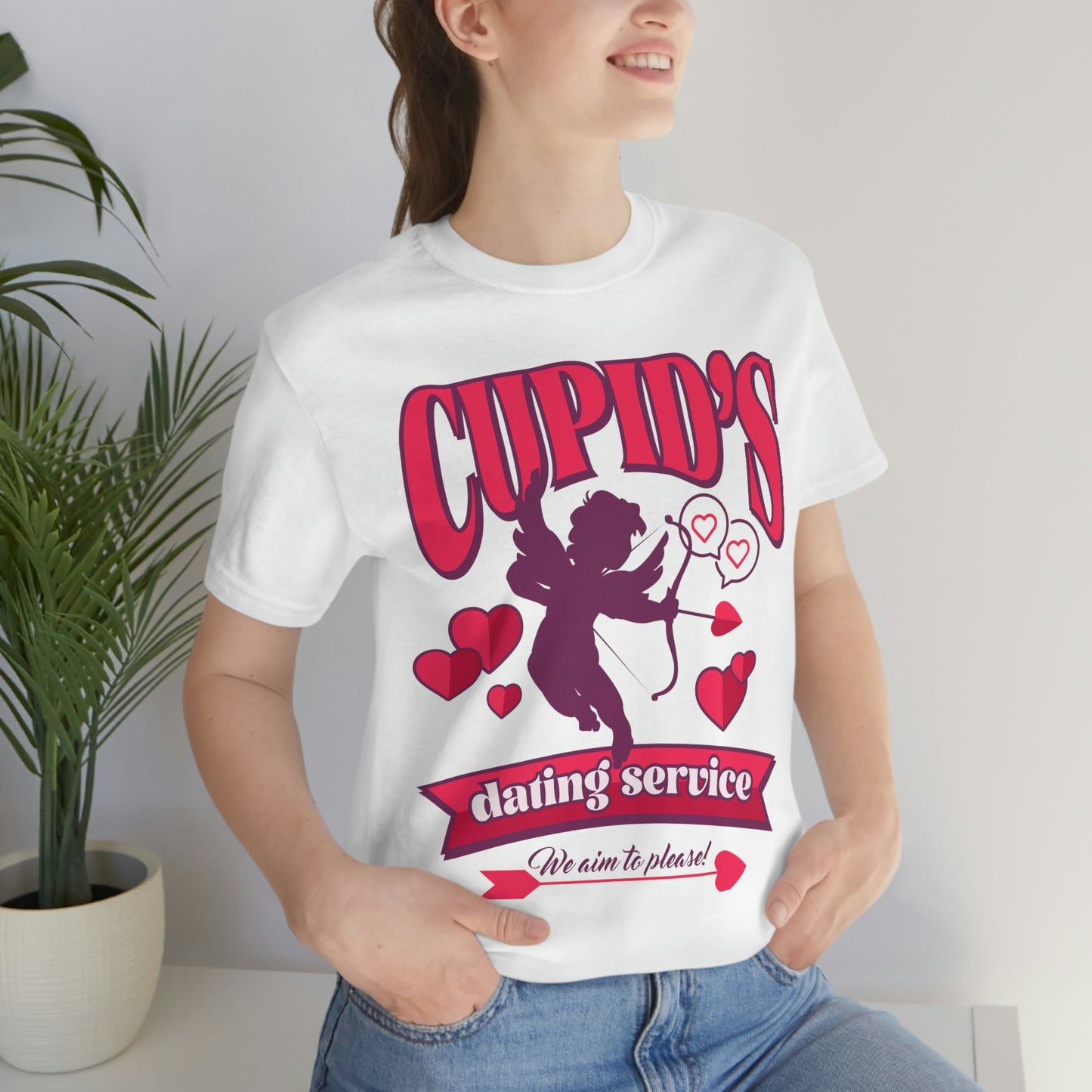 Cupid's Dating Service Valentine’s Day Unisex Jersey Short Sleeve Tee