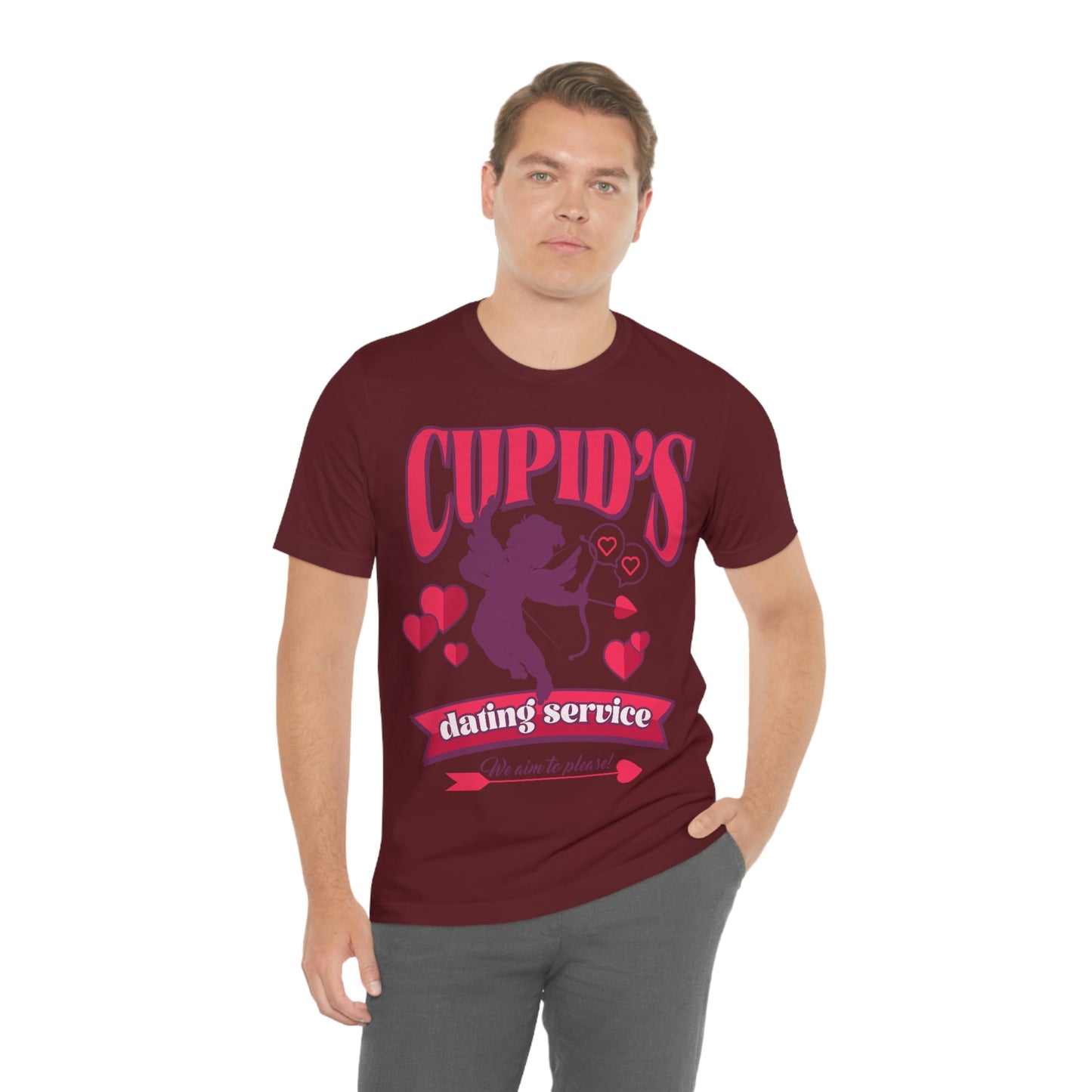 Cupid's Dating Service Valentine’s Day Unisex Jersey Short Sleeve Tee