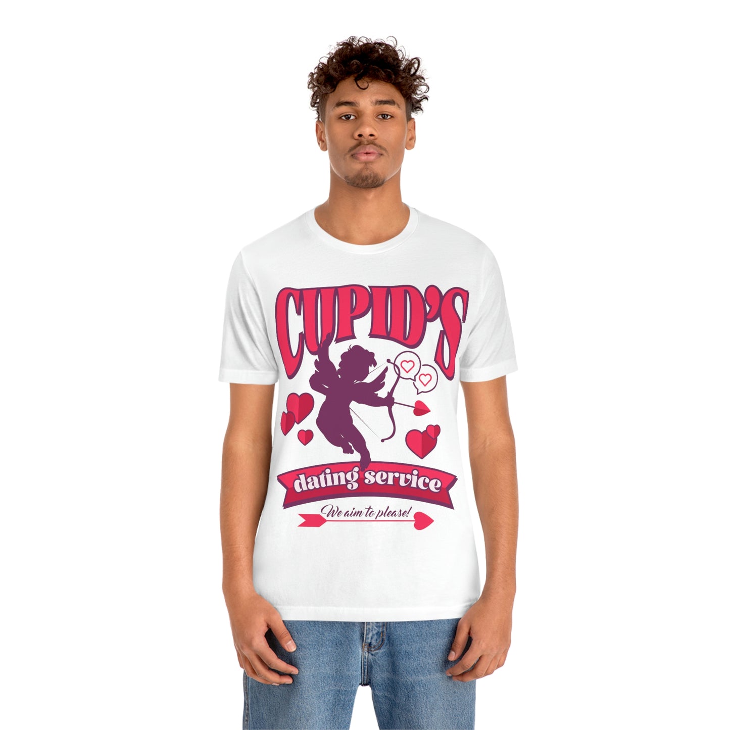 Cupid's Dating Service Valentine’s Day Unisex Jersey Short Sleeve Tee