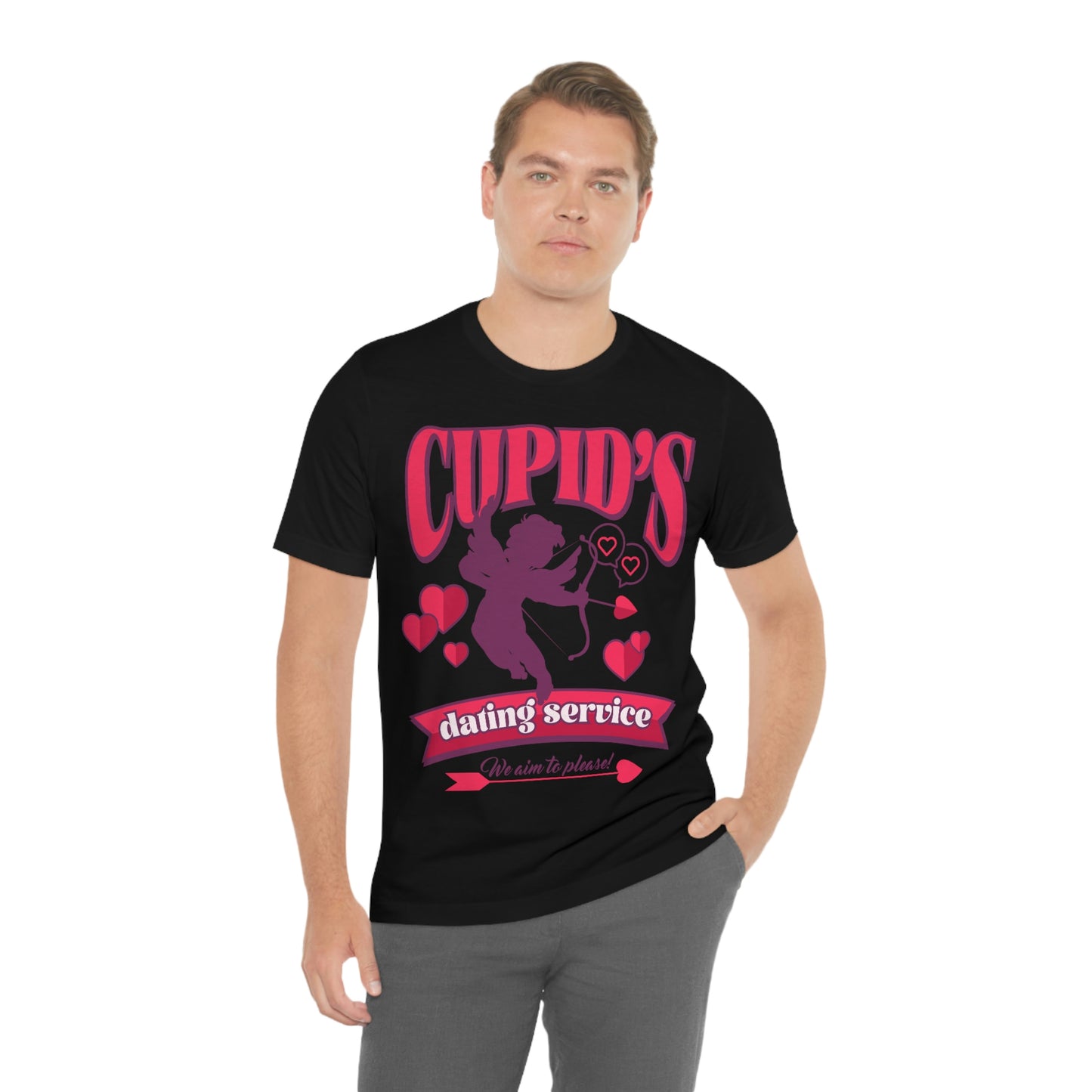 Cupid's Dating Service Valentine’s Day Unisex Jersey Short Sleeve Tee