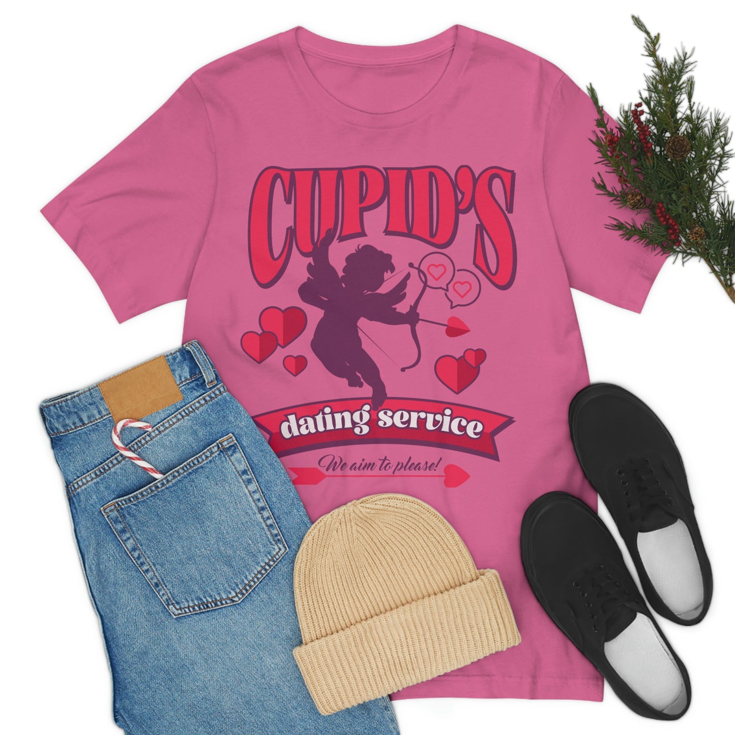 Cupid's Dating Service Valentine’s Day Unisex Jersey Short Sleeve Tee