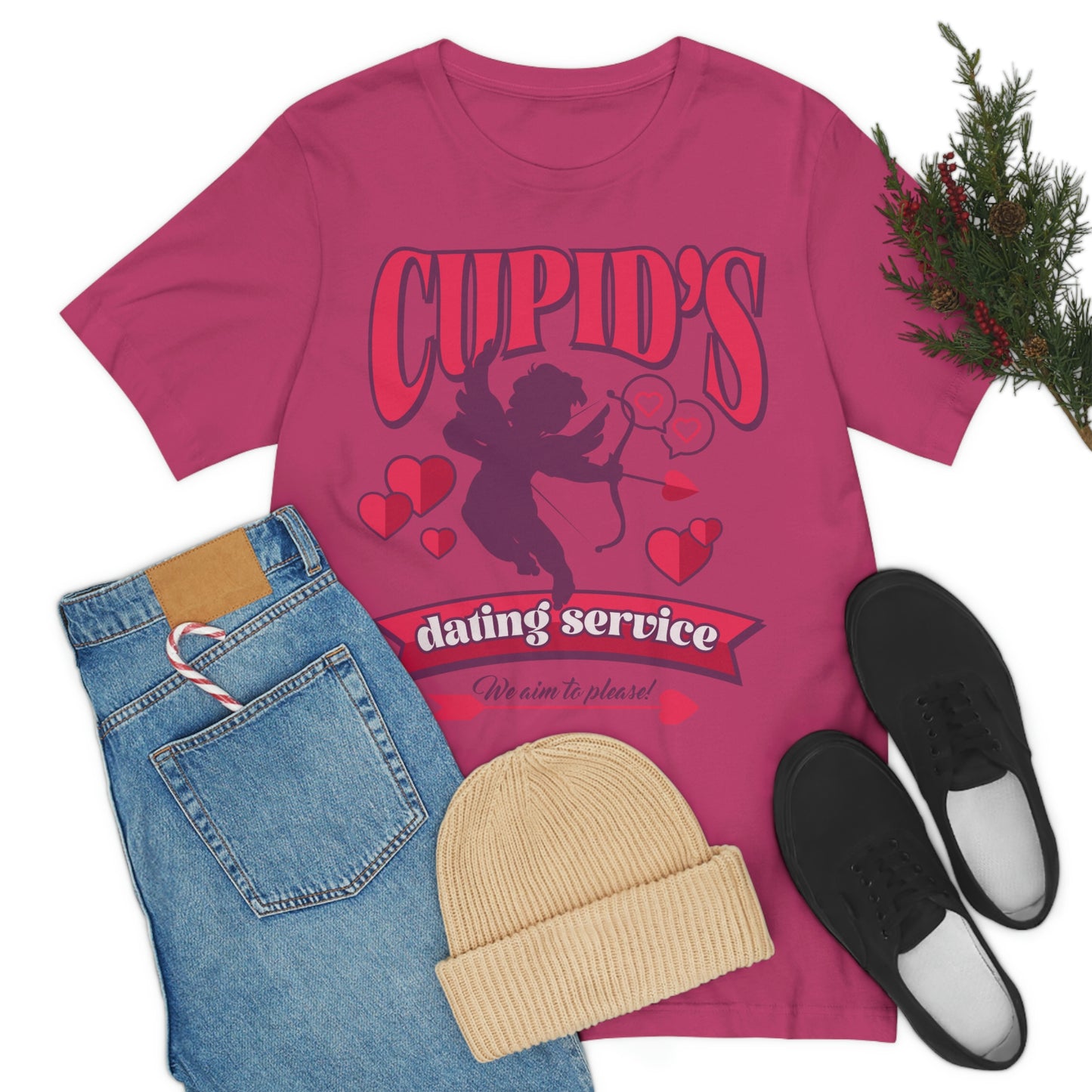 Cupid's Dating Service Valentine’s Day Unisex Jersey Short Sleeve Tee