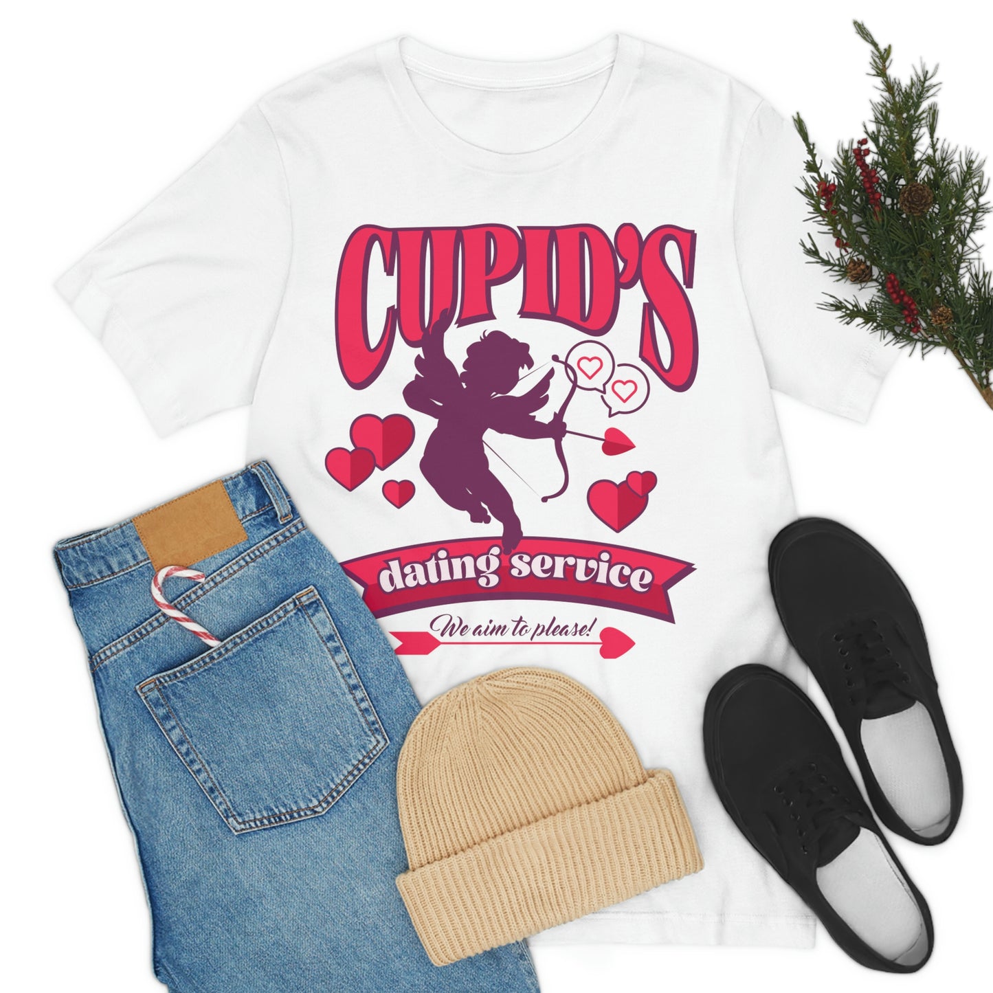 Cupid's Dating Service Valentine’s Day Unisex Jersey Short Sleeve Tee