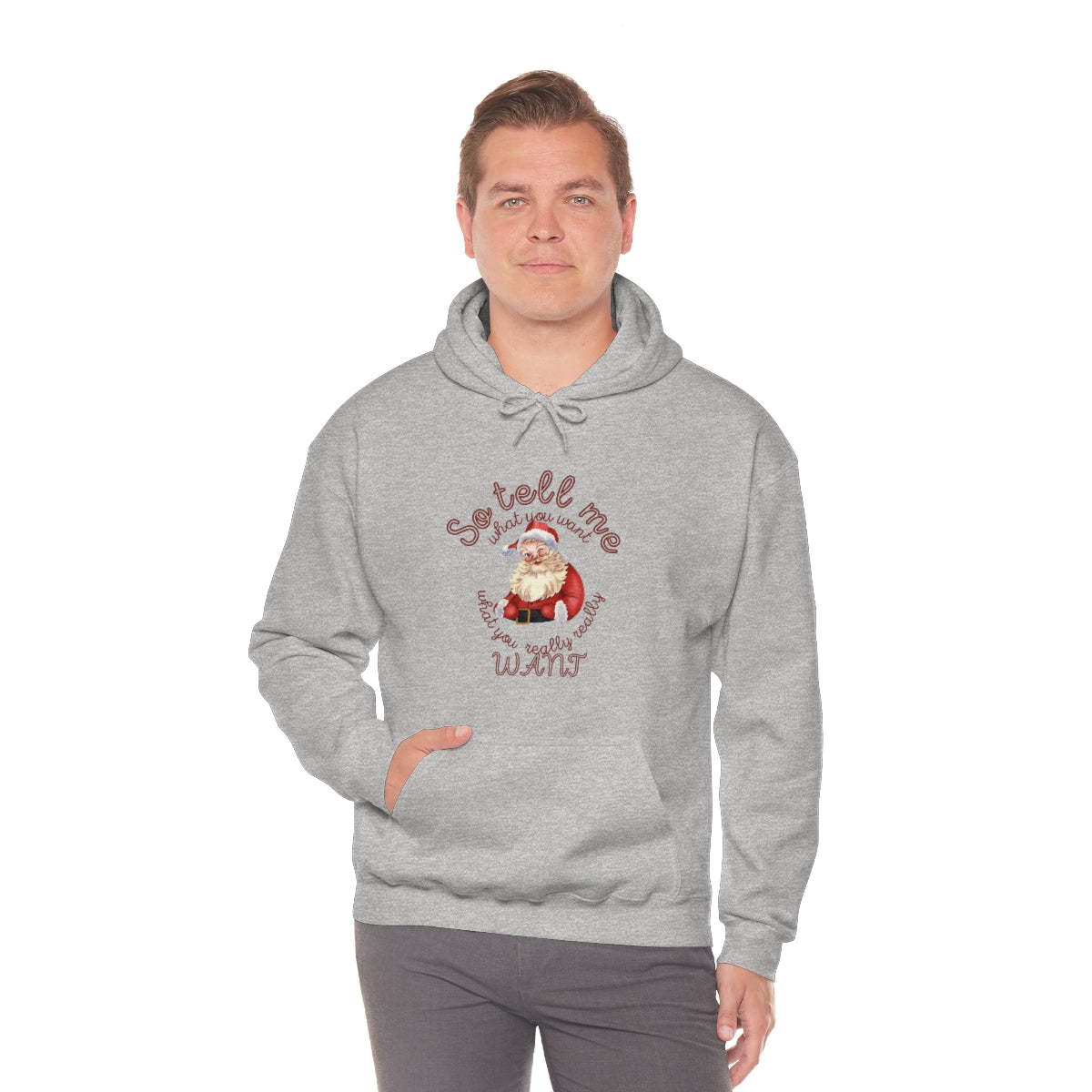 Santa So tell me what you want Unisex Heavy Blend™ Hooded Sweatshirt Spice Girls Christmas