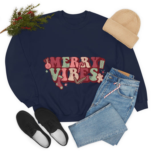 Merry Vibes Merry Christmas Unisex Heavy Blend™ Crewneck Sweatshirt